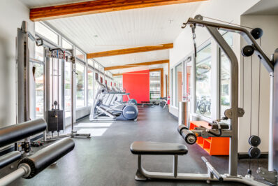 Fitness center with red decor