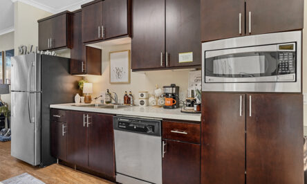 Kitchen furnished with stainless steel appliances